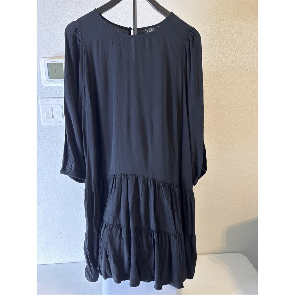 Gap Women's Black Short Sleeve Tiered Mini Shirt Dress Size Large 100% Rayon